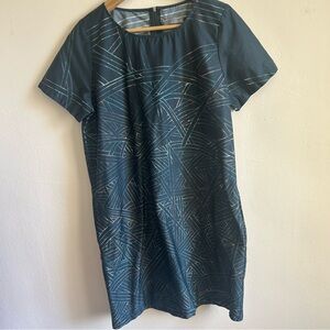 ELK The Label Geometric Print Shift Dress - Blue/Teal/Black - Size M